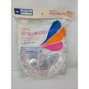 Vintage Bake King 8 Packaged Aluminum Disposable Deep Pie Pans 9 5/8 x 1 1/4"